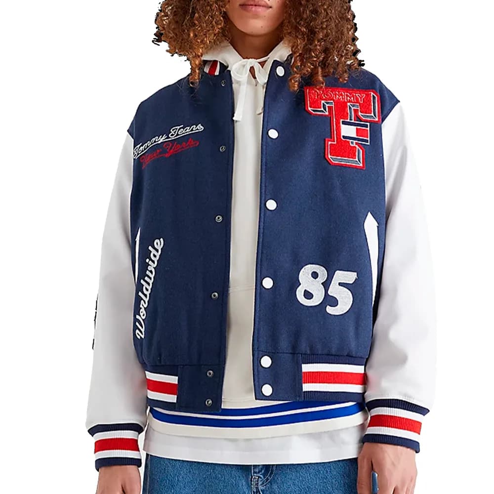 Blouson Tommy Jeans Style baseball college décontracté Homme Bleu